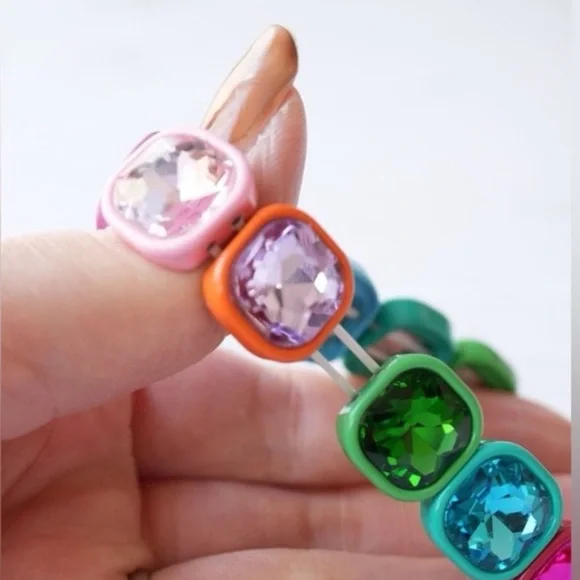 Rainbow Crystal Gemstone Gem Rhinestone Jeweled Stretch Bracelet  🌈 multicolor - Picture 6 of 8
